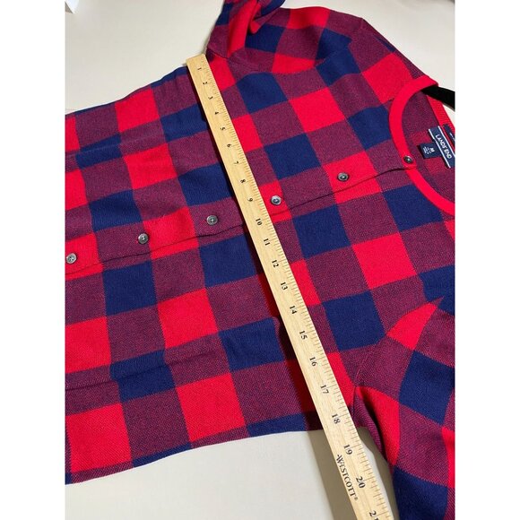 Lands End Supima Cotton Red Blue Buffalo Plaid Button Cardigan Sweater Medium - Picture 5 of 14